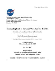OMB Approval NoNational Aeronautics and Space Administration Johnson Space Center Human Exploration and Operations Mission Directorate Human Research Program