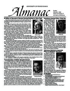 UNIVERSITY OF PENNSYLVANIA Tuesday February 7, 2006 Volume 52 Number 21 www.upenn.edu/almanac