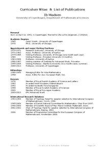 Curriculum Vitae & List of Publications Ib Madsen