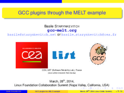 GCC plugins through the MELT example Basile S TARYNKEVITCH