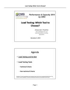Load Testing: Which Tool to Choose?  Performance & Capacity 2014 by CMG  Load Testing: Which Tool to