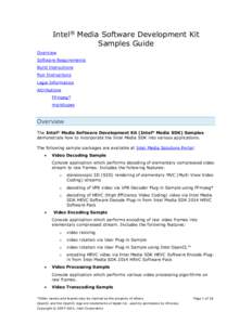 Intel® Media Software Development Kit Samples Guide Overview Software Requirements Build Instructions Run Instructions