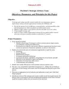 February 8, 2010  President’s Strategic Advisory Team Objectives, Parameters, and Principles for this Project Objective: