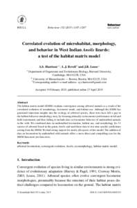 Behaviour–1207  brill.com/beh Correlated evolution of microhabitat, morphology, and behavior in West Indian Anolis lizards: