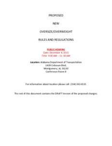 PROPOSED NEW OVERSIZE/OVERWEIGHT RULES AND REGULATIONS PUBLIC HEARING Date: December 4, 2015