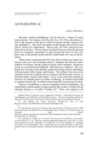 Copyright 2010 by Northwestern University School of Law Northwestern University Law Review Colloquy Vol[removed]ACCELERATING AI