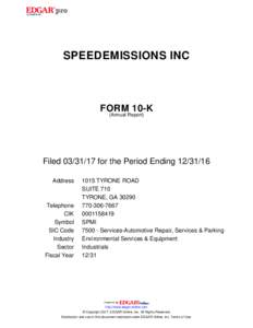 SPEEDEMISSIONS INC  FORM 10-K (Annual Report)
