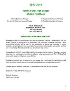 Reeths-Puffer High School Student Handbook Mr. Dan Beckeman, Principal Mrs. Jennifer Anderson, Assistant Principal