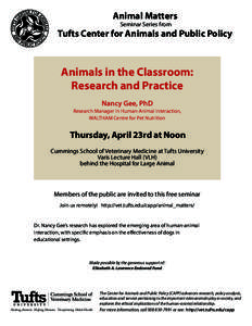 Animal Matters Seminar Series from Tufts Center for Animals and Public Policy  Animals in the Classroom:
