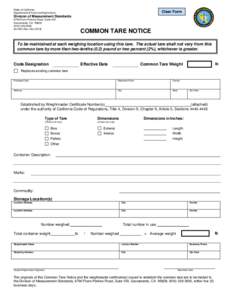 State of California Department of Food and Agriculture Clear Form  Division of Measurement Standards