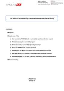 JPCERT/CC Vulnerability Coordination and Disclosure Policy