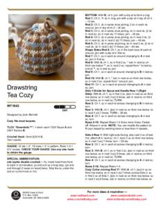 Drawstring Tea Cozy WT1842 Designed by Joan Barnett. Cozy fits most teapots. TLC® “Essentials™”: 1 skein each 1225 Taupe A and