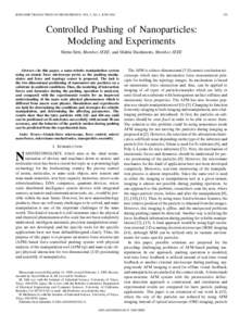 IEEE/ASME TRANSACTIONS ON MECHATRONICS, VOL. 5, NO. 2, JUNE[removed]Controlled Pushing of Nanoparticles: Modeling and Experiments