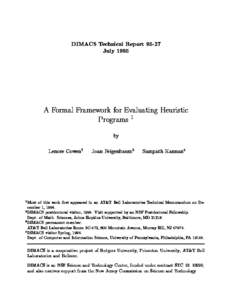 DIMACS Technical ReportJuly 1995 A Formal Framework for Evaluating Heuristic Programs 1 by