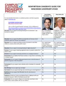 NONPARTISAN CANDIDATE GUIDE FOR WISCONSIN GOVERNOR’S RACE Scott Walker (Incumbent – R)  Mary Burke (D)