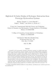 High-level Ab Initio Studies of Hydrogen Abstraction from Prototype Hydrocarbon Systems Berhane Temelso,a C. David Sherrill,a∗ Ralph C. Merkle,b∗ and Robert A. Freitas Jr.c∗ a