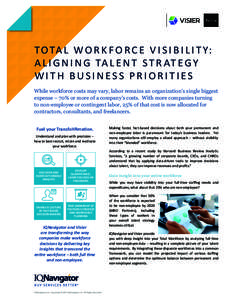 T O TA L W O R K F O R C E V I S I B I L I T Y: A L I G N I N G TA L E N T S T R AT E G Y WITH BUSINESS PRIORITIES While workforce costs may vary, labor remains an organization’s single biggest expense – 70% or more 