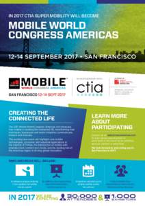 IN 2017 CTIA SUPER MOBILITY WILL BECOME  MOBILE WORLD CONGRESS AMERICASSEPTEMBER 2017 • SAN FRANCISCO