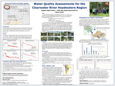 Water Quality Assessments for the Clearwater River Headwaters Region Elevation Profile and Water Quality  Bagley High School – Red Lake Watershed District