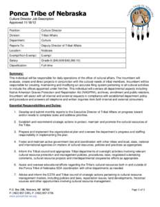 Ponca Tribe of Nebraska Culture Director Job Description Approved[removed]Position:  Culture Director