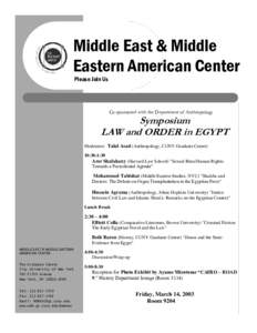Middle East & Middle Eastern American Center Please Join Us Co-sponsored with the Department of Anthropology