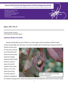 Kansas State University Department of Entomology Newsletter For Agribusinesses, Applicators, Consultants, Extension Personnel & Homeowners Department of Entomology 123 West Waters Hall K-State Research and Extension Manh