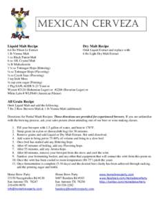 Mexican cerveza Liquid Malt Recipe Dry Malt Recipe  6.6 lbs Pilsen Lt Extract