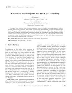 c 2001 Nonlinear Phenomena in Complex Systems ° Solitons in ferromagnets and the KdV Hierarchy H. Leblond Laboratoire P.O.M.A., U.M.R-C.N.R.S. 6136