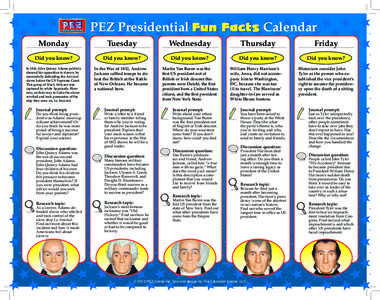 PEZ Presidential Fun Facts Calendar Monday Tuesday  Wednesday