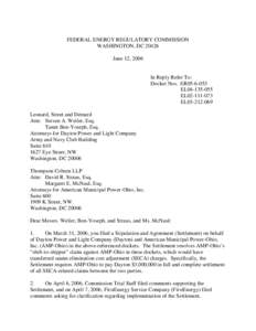 FEDERAL ENERGY REGULATORY COMMISSION WASHINGTON, DC[removed]June 12, 2006 In Reply Refer To: Docket Nos. ER05-6-053