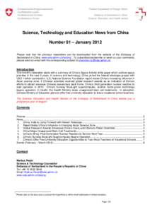 Science, Technology and Education News from China - Number 91 - January 2012