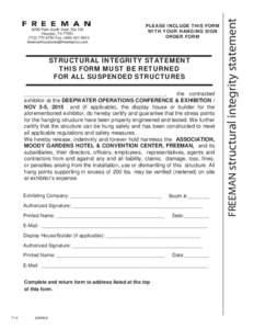 PLEASE INCLUDE THIS FORM WITH YOUR HANGING SIGN ORDER FORM STRUCTURAL INTEGRITY STATEMENT THIS FORM MUST BE RETURNED