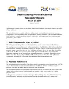 Understanding Physical Address Geocoder Results March 21, 2014 Document Version 0.1  This document explains how to use the output of the Physical Address Geocoder to improve the quality