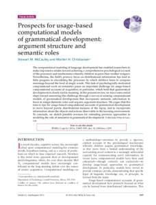 Focus Article  Prospects for usage-based computational models of grammatical development: argument structure and