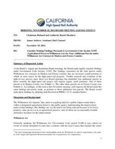 BRIEFING: NOVEMBER 18, 2014 BOARD MEETING AGENDA ITEM # 5 TO: Chairman Richard and Authority Board Members  FROM: