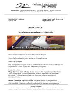 Extended Learning  California State University San Marcos 333 S. Twin Oaks Valley Road