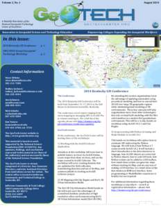 Volume 2, No. 1  August 2014 A Monthly Newsletter of the National Geospatial Technology