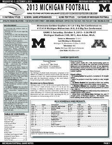 RELEASE NO. 5 - OCTOBER 5, 2013  MICHIGAN FOOTBALL GAME NOTES