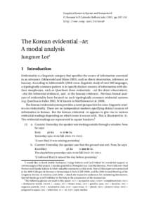 Empirical Issues in Syntax and Semantics 8 O. Bonami & P. Cabredo Hofherr (eds, pp. 287–311 http://www.cssp.cnrs.fr/eiss8  The Korean evidential –te: