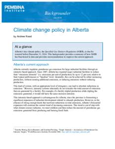Backgrounder July 2014 Climate change policy in Alberta by Andrew Read