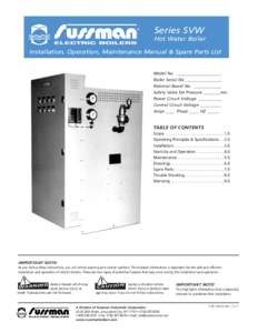 Series SVW Hot Water Boiler Installation, Operation, Maintenance Manual & Spare Parts List Model No. _____________________ Boiler Serial No._________________