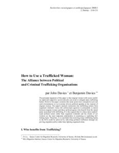 Recherches sociologiques et anthropologiquesJ. Davies : How to Use a Trafficked Woman: The Alliance between Political and Criminal Trafficking Organisations