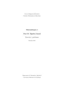 Grau en Enginyeria Informàtica Facultat d’Informàtica de Barcelona Matemàtiques 1 Part II: Àlgebra Lineal Exercicis i problemes