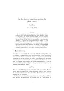 On the discrete logarithm problem for plane curves Claus Diem October 26, 2012  Abstract
