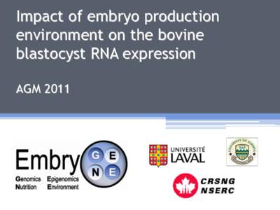 Impact of embryo production environment on the bovine blastocyst RNA expression AGM 2011  2 questions were asked and addressed
