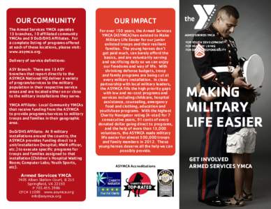 Our COMMUNITY  OUR IMPACT The Armed Services YMCA operates 13 branches, 10 affiliated community