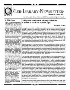 sler·Li brary·Newsletter· The Number 116 · Spring[removed]Osler Library of the History of Medicine, McGill University, Montréal (Québec) Canada