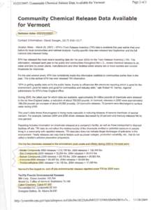 O3/22D0A7:Community Chemical ReleaseData Available for Vermont  Page2 of3 Community Chemical ReleaseData Available