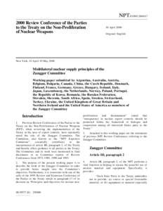 NPT/CONFReview Conference of the Parties to the Treaty on the Non-Proliferation of Nuclear Weapons  18 April 2000