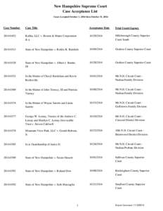 New Hampshire Supreme Court Case Acceptance List Cases Accepted October 1, 2014 thru October 31, 2014 Case Number